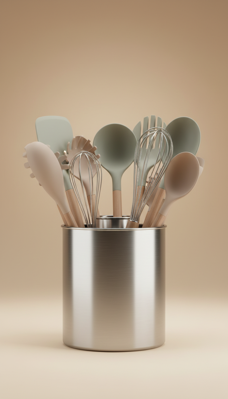 Organizador de utensilios en acero inoxidable cepillado