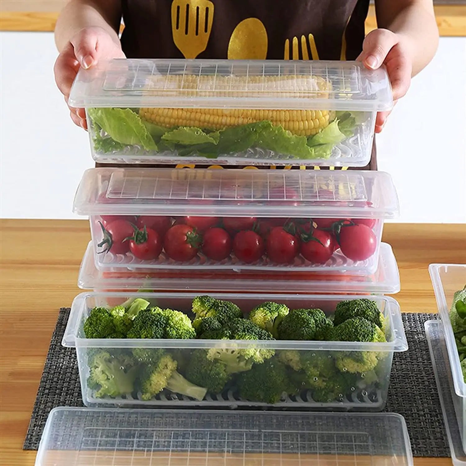 Single Tier Transparent Modular Eco-Friendly Multifunctional Kitchen Storage Set Square Plastic Dabba Jars Lid Spoon Airtight