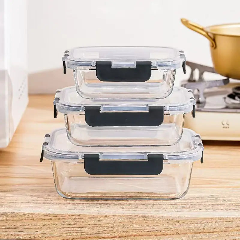 Rectangle Glass Lunch Box Container Set with Lid OEM/ODM for Food Storage Preservation  Lunch Box with Lids