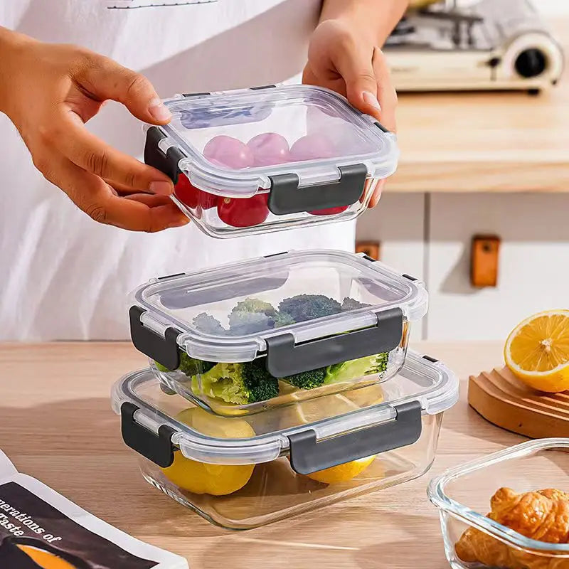 Rectangle Glass Lunch Box Container Set with Lid OEM/ODM for Food Storage Preservation  Lunch Box with Lids
