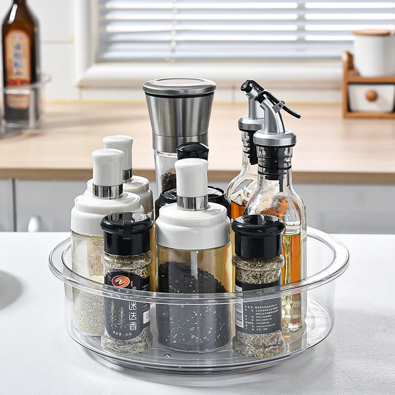 2 Pcs Plastic Round Lazy Susan Rotating Turntable Cabinet Pantry Refrigerator Food Storage Container for Spices Condiments