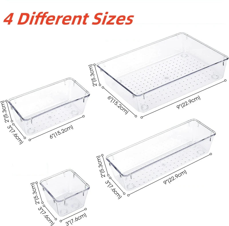 6pcs clear Drawer Organizer for Kitchen/bathroom/office/jewelry Under Desk Drawer Organizer Set clear Make up Storage Box