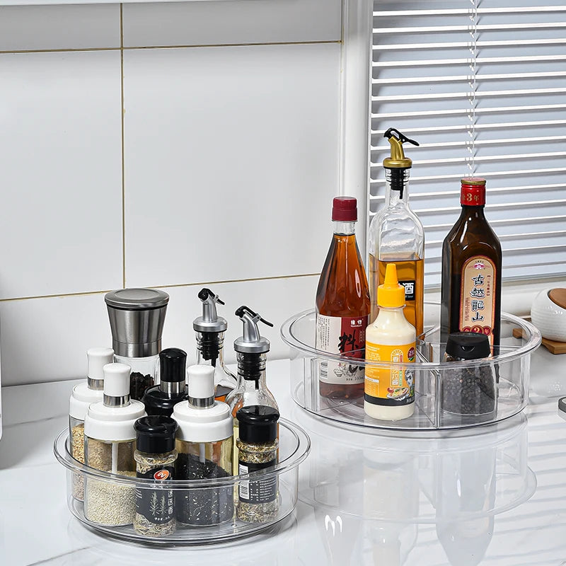 2 Pcs Plastic Round Lazy Susan Rotating Turntable Cabinet Pantry Refrigerator Food Storage Container for Spices Condiments