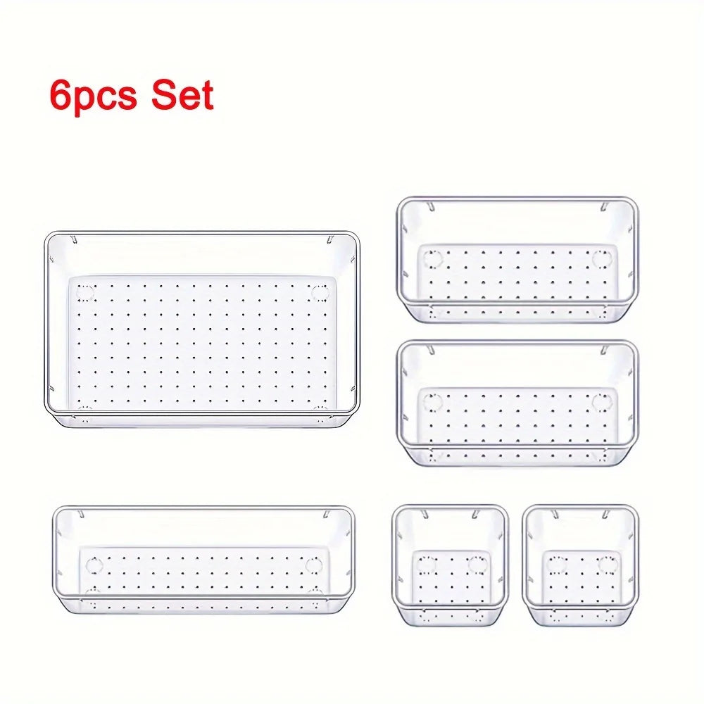 6pcs clear Drawer Organizer for Kitchen/bathroom/office/jewelry Under Desk Drawer Organizer Set clear Make up Storage Box
