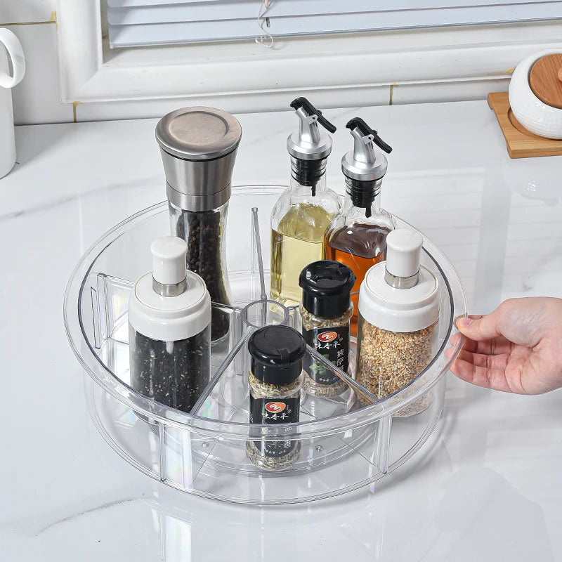 2 Pcs Plastic Round Lazy Susan Rotating Turntable Cabinet Pantry Refrigerator Food Storage Container for Spices Condiments