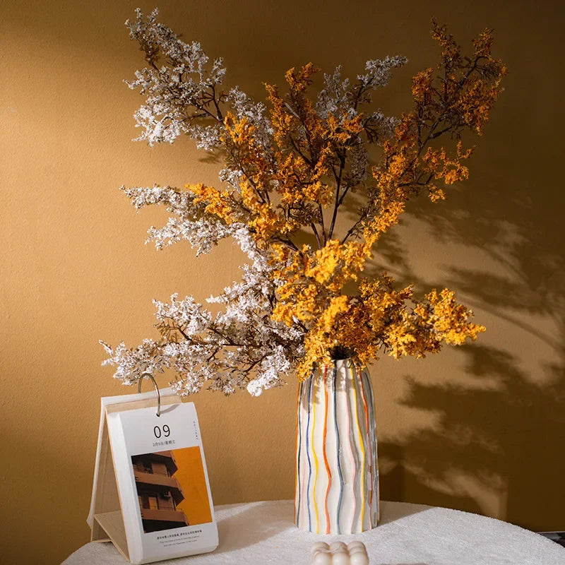 Decoración moderna de jarrón de cerámica a rayas, vestíbulo de la sala de estar, arte de arreglo floral del dormitorio, jarrón de cerámica de escritorio