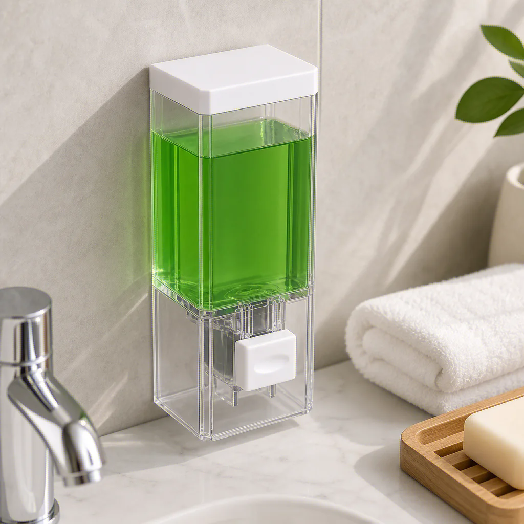 Wall Mounted Transparent Perforated Manual Press Soap Dispenser Traceless Disinfectant Bottle for Bathroom