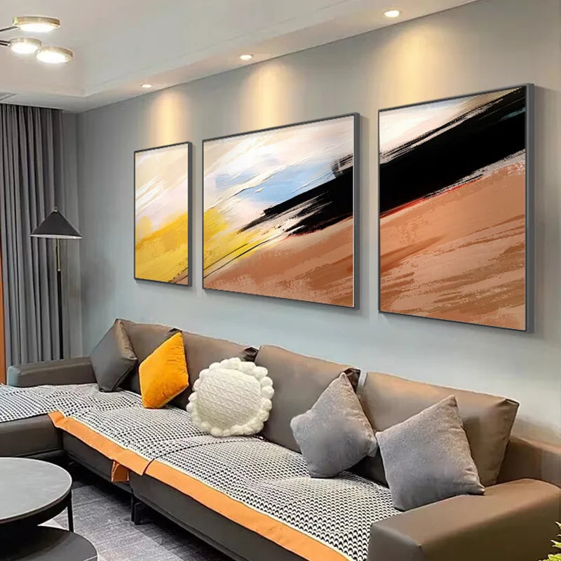 Lienzo abstracto 100% pintado a mano, decoración de sala de estar minimalista moderna, pintura, arte de sentido de alta gama, tríptico, mural
