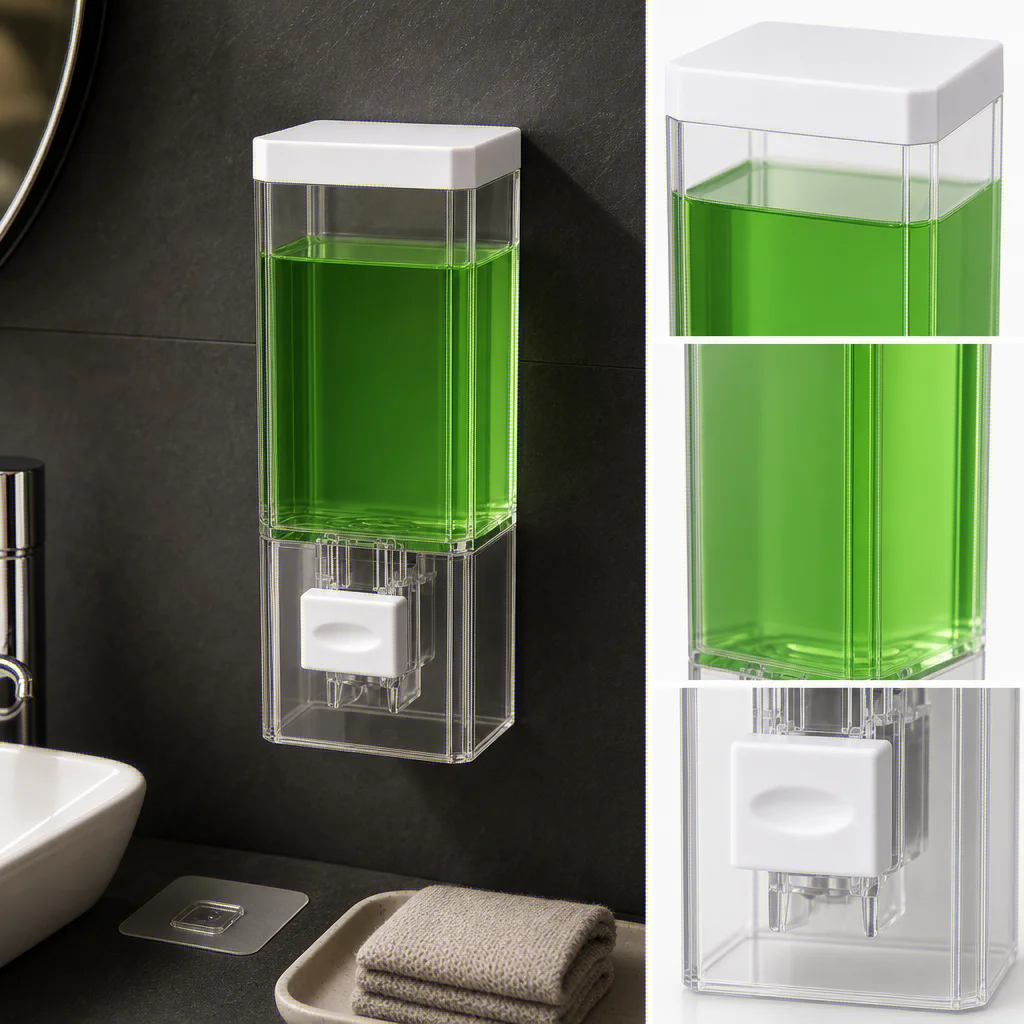 Wall Mounted Transparent Perforated Manual Press Soap Dispenser Traceless Disinfectant Bottle for Bathroom