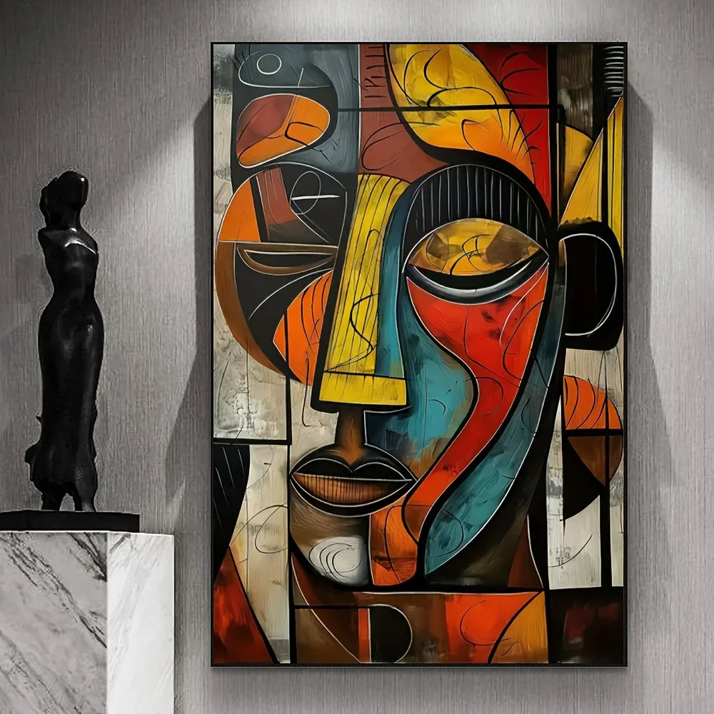 Abstract Modern African Face Canvas Prints, Colorful Cubism Wall Art, Geometric Portrait Wall Poster, Expressionist Wall Picture
