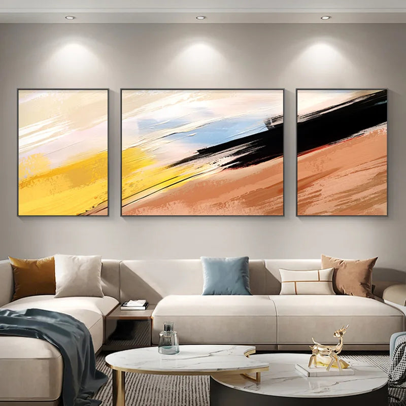 Lienzo abstracto 100% pintado a mano, decoración de sala de estar minimalista moderna, pintura, arte de sentido de alta gama, tríptico, mural