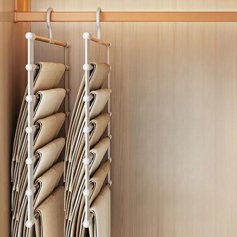 Foldable Pants Hanger Multi Layer Non Slip Clips Space Saving Closet Organizer for Trousers Storage Collapsible Hanging System