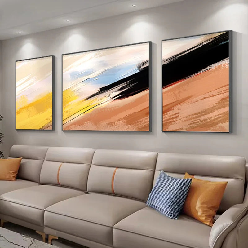 Lienzo abstracto 100% pintado a mano, decoración de sala de estar minimalista moderna, pintura, arte de sentido de alta gama, tríptico, mural