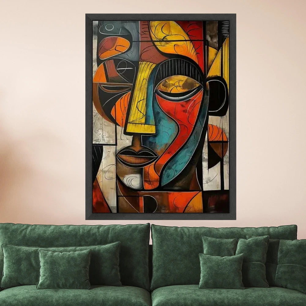 Abstract Modern African Face Canvas Prints, Colorful Cubism Wall Art, Geometric Portrait Wall Poster, Expressionist Wall Picture