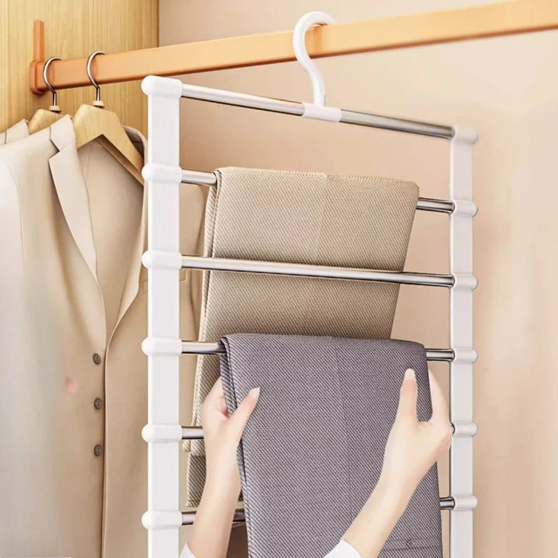 Foldable Pants Hanger Multi Layer Non Slip Clips Space Saving Closet Organizer for Trousers Storage Collapsible Hanging System