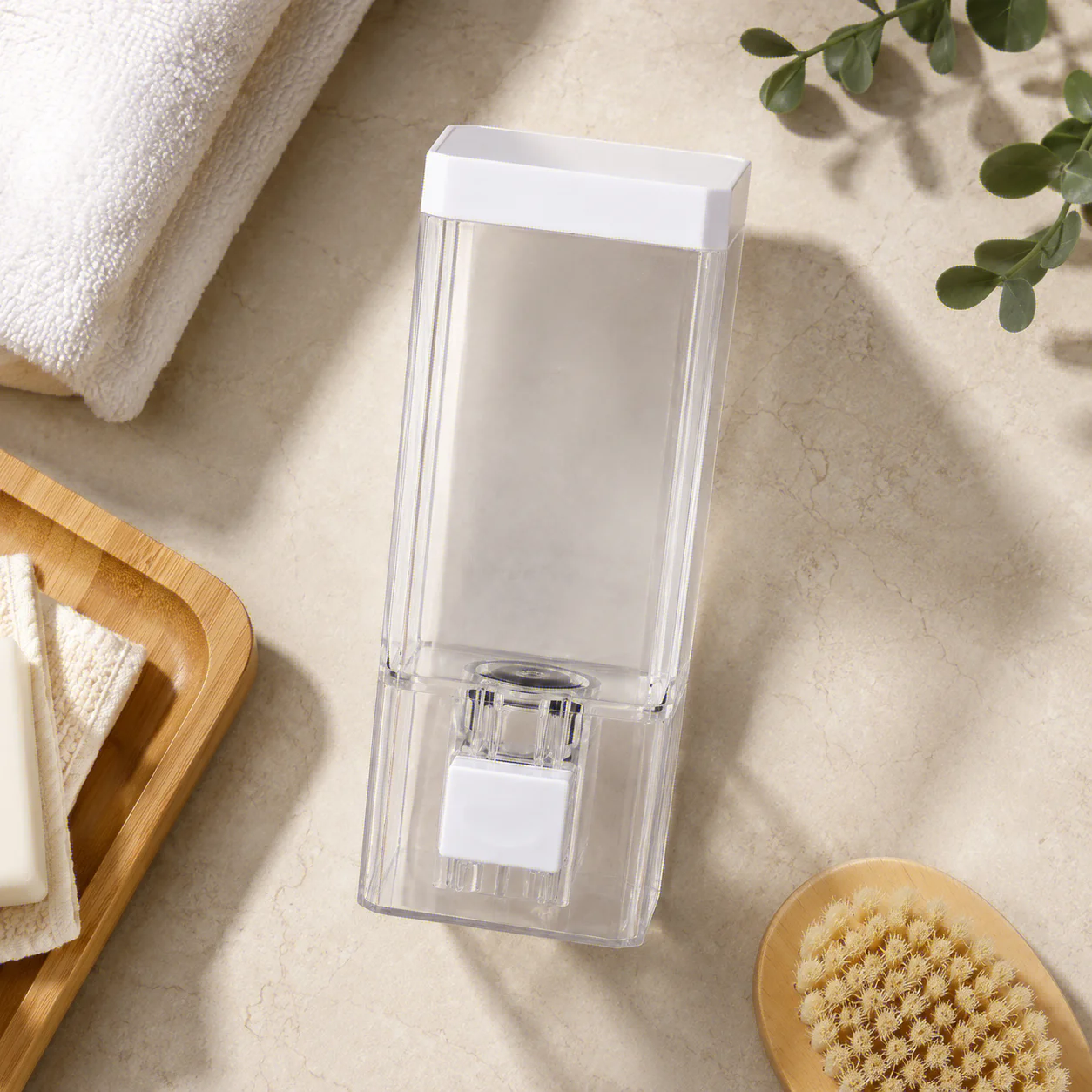 Wall Mounted Transparent Perforated Manual Press Soap Dispenser Traceless Disinfectant Bottle for Bathroom