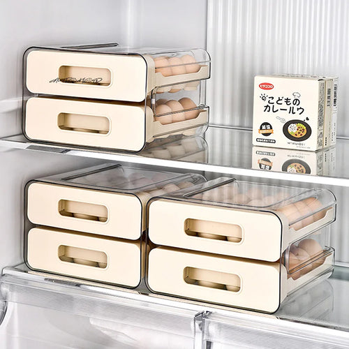 2-Layer Stackable Refrigerator Egg Organizer Clear Plastic Egg Holder Drawer Type Storage Box for Kitchen Organization