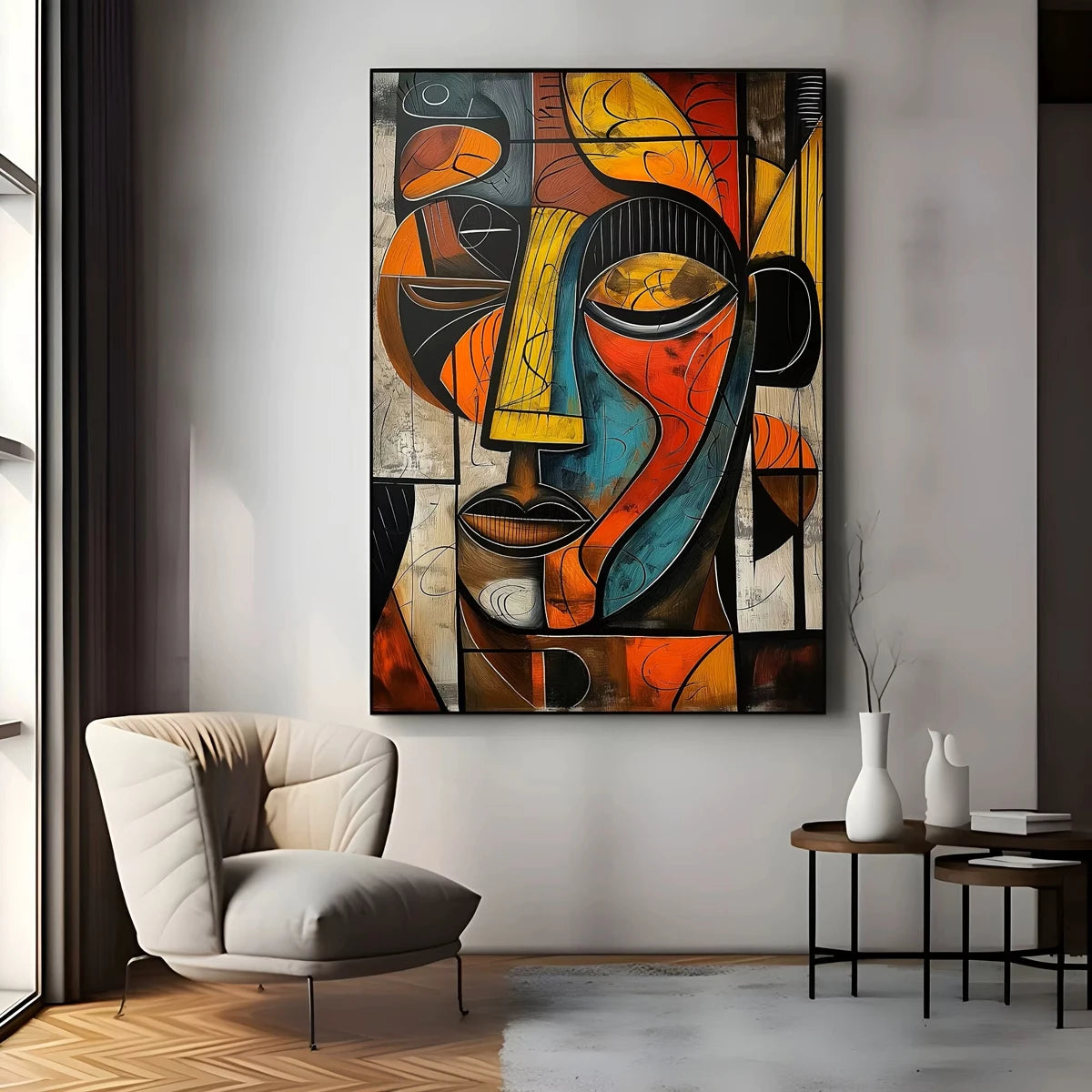 Abstract Modern African Face Canvas Prints, Colorful Cubism Wall Art, Geometric Portrait Wall Poster, Expressionist Wall Picture
