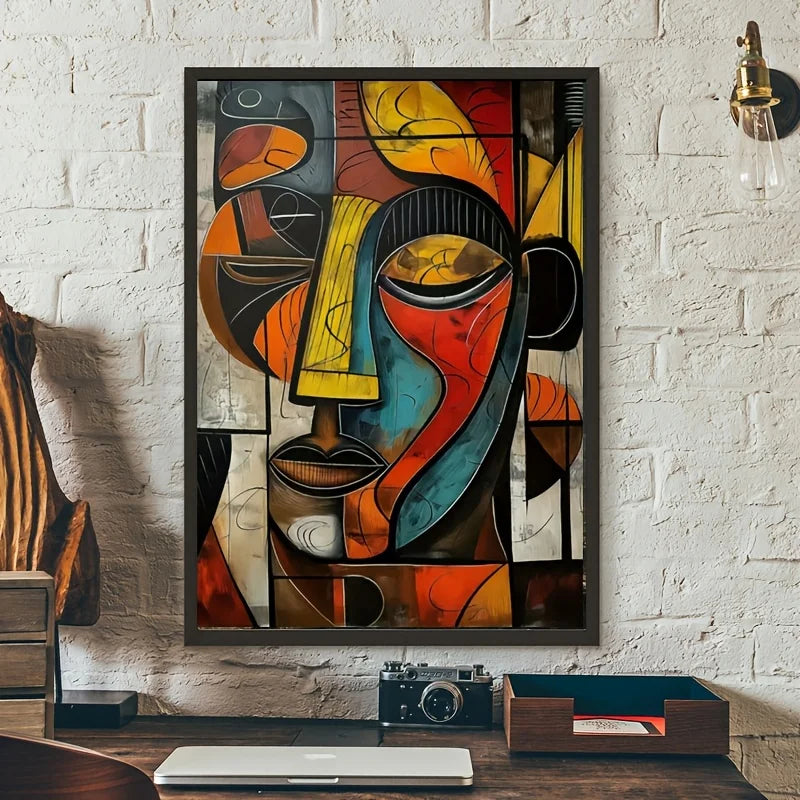 Abstract Modern African Face Canvas Prints, Colorful Cubism Wall Art, Geometric Portrait Wall Poster, Expressionist Wall Picture