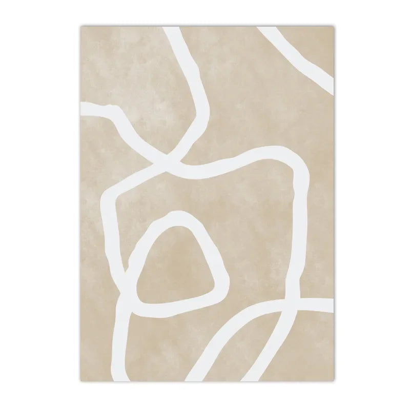Cuadro en lienzo AZNM de estilo minimalista con arte abstracto de líneas onduladas en beige; estética moderna y neutra; pintura sin marco para sala de estar o dormitorio.