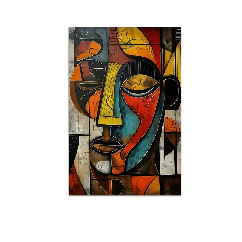 Abstract Modern African Face Canvas Prints, Colorful Cubism Wall Art, Geometric Portrait Wall Poster, Expressionist Wall Picture