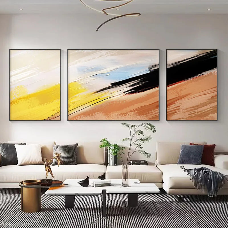 Lienzo abstracto 100% pintado a mano, decoración de sala de estar minimalista moderna, pintura, arte de sentido de alta gama, tríptico, mural