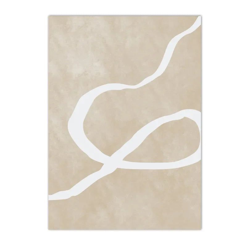 Cuadro en lienzo AZNM de estilo minimalista con arte abstracto de líneas onduladas en beige; estética moderna y neutra; pintura sin marco para sala de estar o dormitorio.